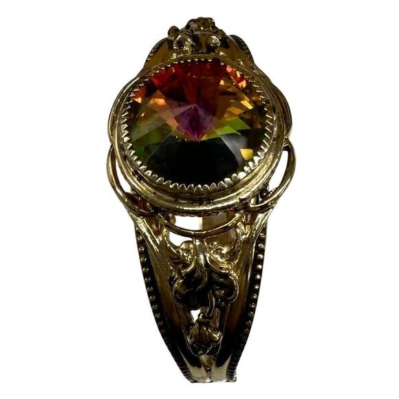 VTG Whiting & Davis Dazzling Watermelon Rivoli Hinged Bangle Bracelet In Gold - Picture 4 of 6